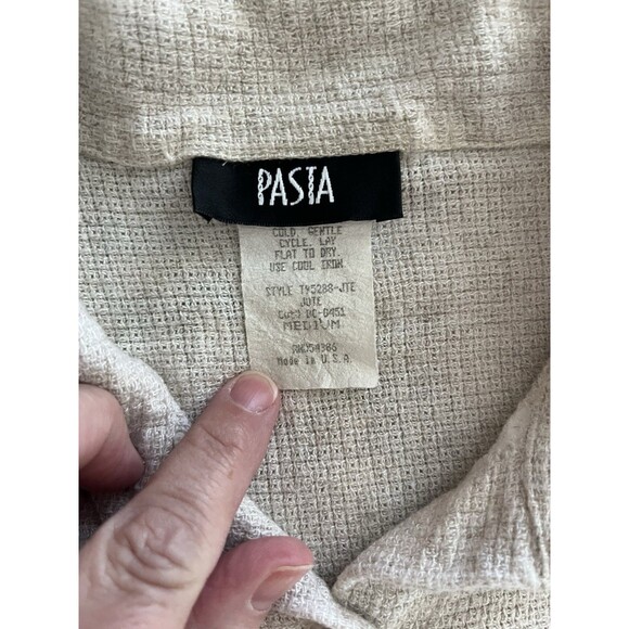Vtg 90s Pasta USA Women's Sleeveless Button Up Shirt Cream Linen Blend Size M - Picture 7 of 7
